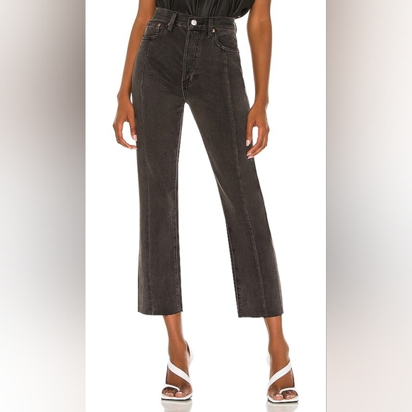 pistola Denim - Pistola Charlie High Rise Straight Jeans Asher Wash Size 24 100% Cotton Raw Hem